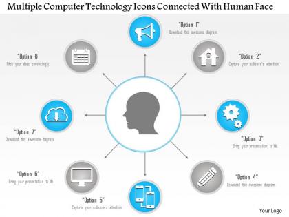 1214 multiple computer technology icons connected with human face powerpoint template