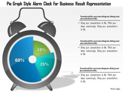 1214 pie graph style alarm clock for business result representation powerpoint template