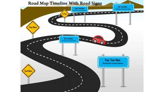 1214 road map timeline with road signs powerpoint presentation