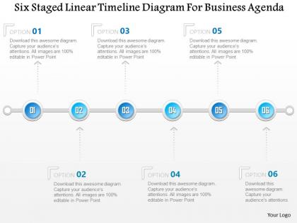 1214 six staged linear timeline diagram for business agenda powerpoint template
