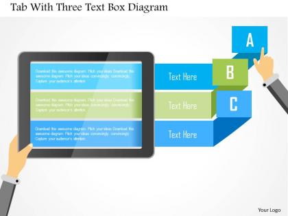 1214 tab with three text box diagram powerpoint template