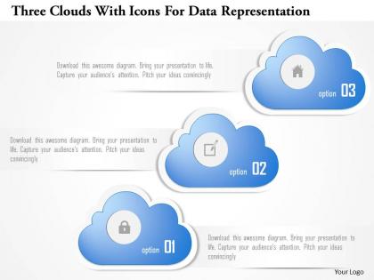 1214 three clouds with icons for data representation powerpoint template