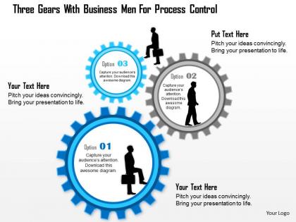 1214 three gears with business men for process control powerpoint template