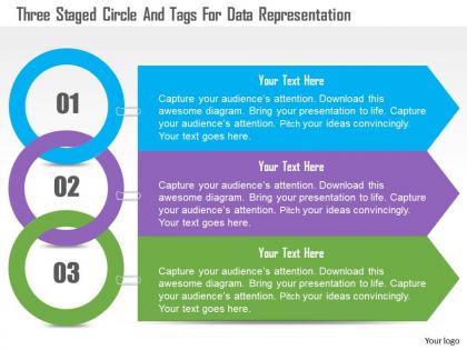 1214 three staged circle and tags for data representation powerpoint template