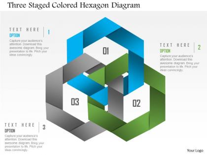 1214 three staged colored hexagon diagram powerpoint template