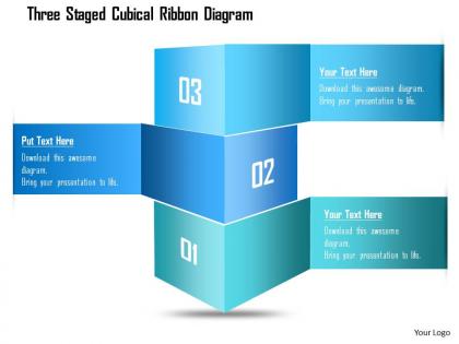 1214 three staged cubical ribbon diagram powerpoint template