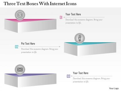 1214 three text boxes with internet icons powerpoint template