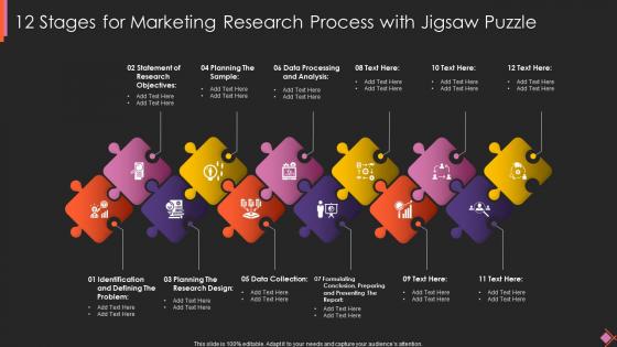 12 Stages For Marketing Research Process With Jigsaw Puzzle