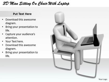 1813 3d man sitting on chair with laptop ppt graphics icons powerpoint