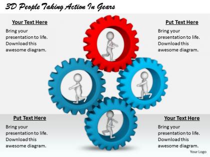1813 3d people taking action in gears ppt graphics icons powerpoint