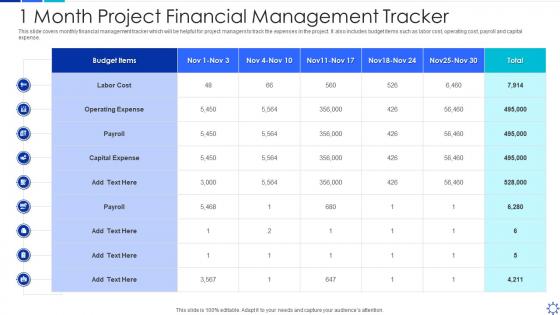 1 month project financial management tracker