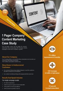 1 pager company content marketing case study presentation report infographic ppt pdf document