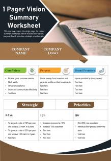 1 pager vision summary worksheet presentation report infographic ppt pdf document