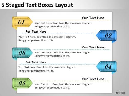 2013 business ppt diagram 5 staged text boxes layout powerpoint template