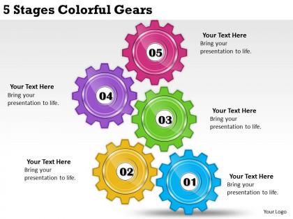 2013 business ppt diagram 5 stages colorful gears powerpoint template