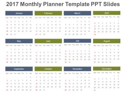 2017 monthly planner template ppt slides