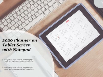 2020 planner on tablet screen with notepad