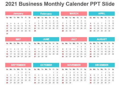 2021 business monthly calender ppt slide