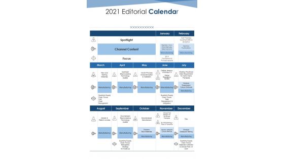 2021 Editorial Calendar Content Marketing Strategy Proposal One Pager Sample Example Document