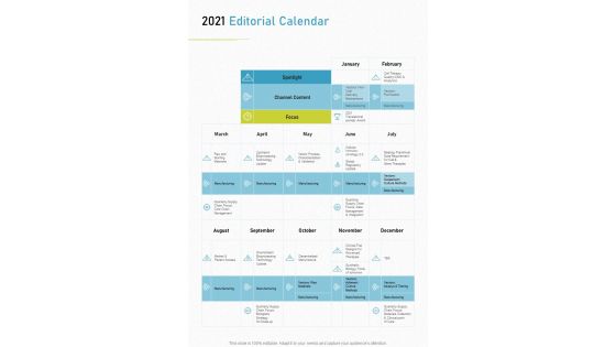 2021 Editorial Calendar Digital Content Marketing Proposal One Pager Sample Example Document