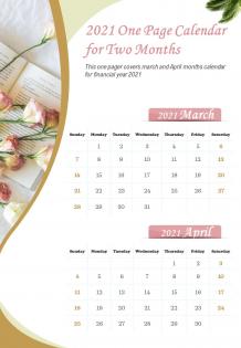 2021 one page calendar for two months presentation report infographic ppt pdf document