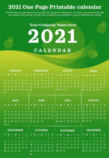 2021 one page printable calendar presentation report infographic ppt pdf document