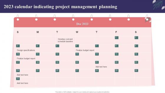 2023 Calendar Indicating Project Management Planning