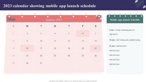 2023 Calendar Showing Mobile App Launch Schedule
