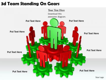 2513 3d team standing on gears ppt graphics icons powerpoint