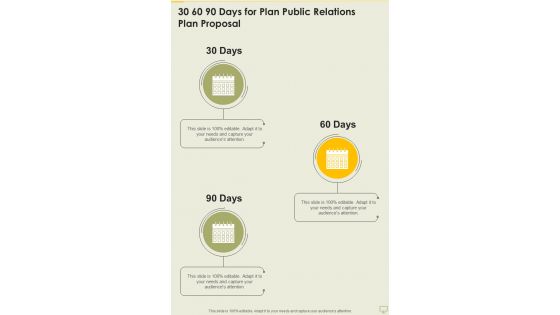 30 60 90 Days For Plan Public Relations Plan Proposal One Pager Sample Example Document