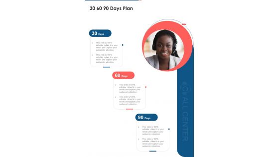 30 60 90 Days Plan Call Center Proposal One Pager Sample Example Document