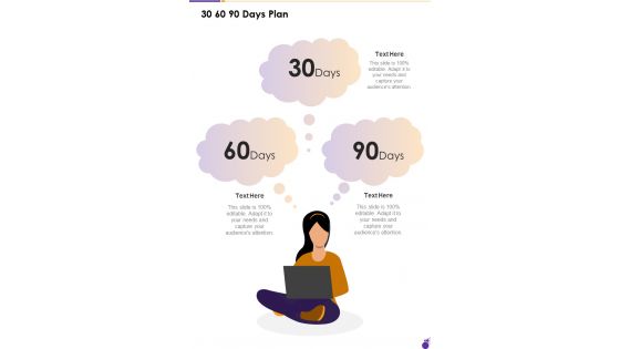 30 60 90 Days Plan Content Marketing Freelance Proposal One Pager Sample Example Document