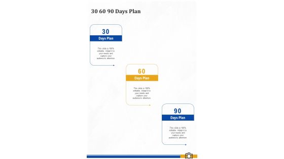 30 60 90 Days Plan Corporate Photography Proposal Template One Pager Sample Example Document