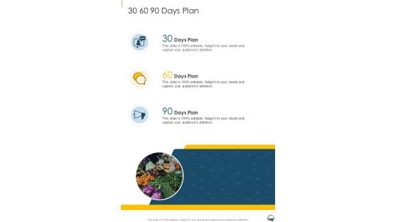 30 60 90 Days Plan Food Product Development Proposal One Pager Sample Example Document