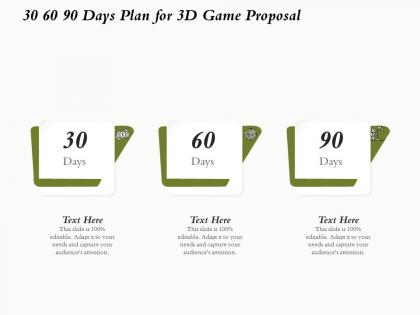 30 60 90 days plan for 3d game proposal ppt powerpoint presentation slides images
