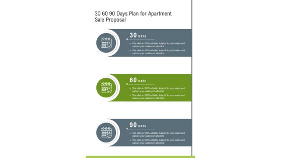 30 60 90 Days Plan For Apartment Sale Proposal One Pager Sample Example Document