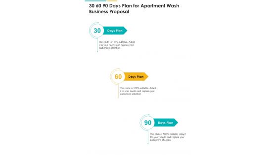 30 60 90 Days Plan For Apartment Wash Business Proposal One Pager Sample Example Document