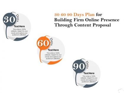 30 60 90 days plan for building firm online presence through content proposal ppt slides