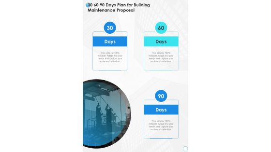 30 60 90 Days Plan For Building Maintenance Proposal One Pager Sample Example Document