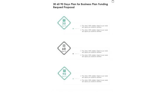 30 60 90 Days Plan For Business Plan Funding Request Proposal One Pager Sample Example Document