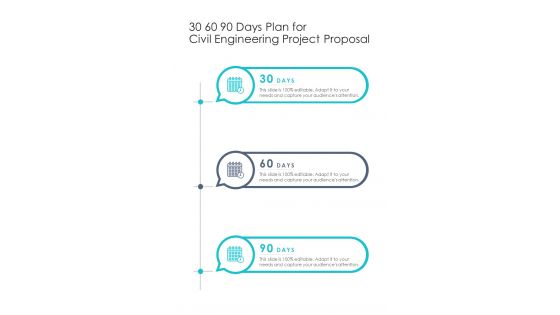 30 60 90 Days Plan For Civil Engineering Project Proposal One Pager Sample Example Document