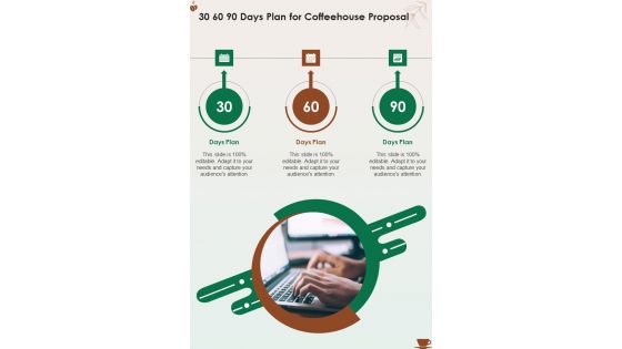 30 60 90 Days Plan For Coffeehouse Proposal One Pager Sample Example Document