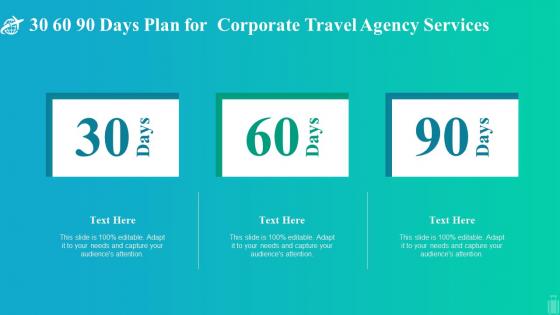 30 60 90 days plan for corporate travel agency services ppt slides backgrounds