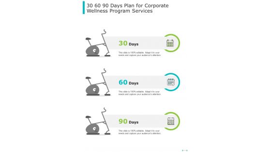 30 60 90 Days Plan For Corporate Wellness Program Services One Pager Sample Example Document