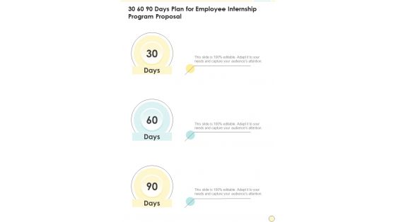 30 60 90 Days Plan For Employee Internship Program One Pager Sample Example Document