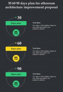 30 60 90 Days Plan For Ethereum Architecture Improvement One Pager Sample Example Document