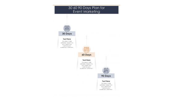 30 60 90 Days Plan For Event Marketing One Pager Sample Example Document