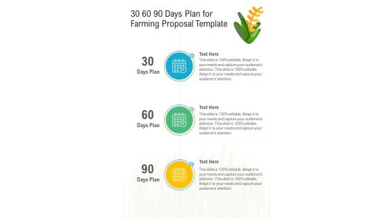 30 60 90 Days Plan For Farming Proposal Template One Pager Sample Example Document
