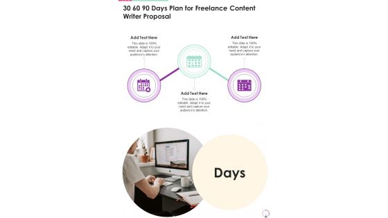 30 60 90 Days Plan For Freelance Content Writer One Pager Sample Example Document