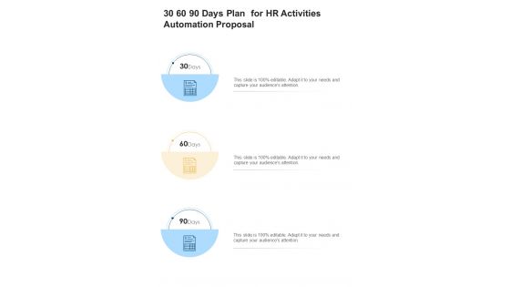 30 60 90 Days Plan For HR Activities Automation Proposal One Pager Sample Example Document